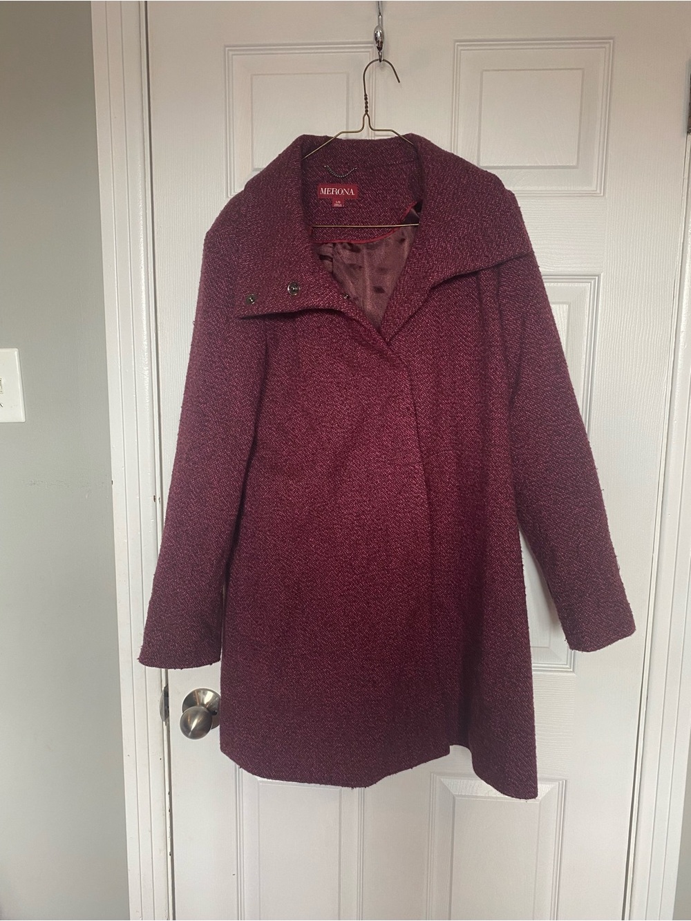 Merona Burgundy Tweed Funnel Neck Coat Size L